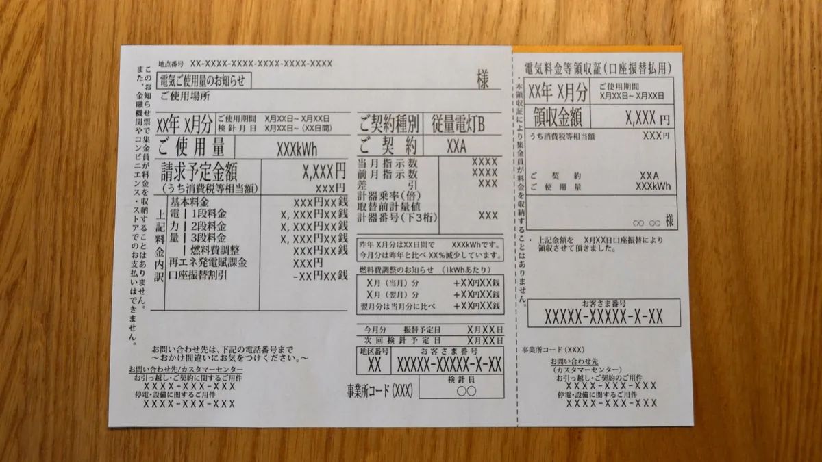 電気ご使用量のお知らせ(検針票)
